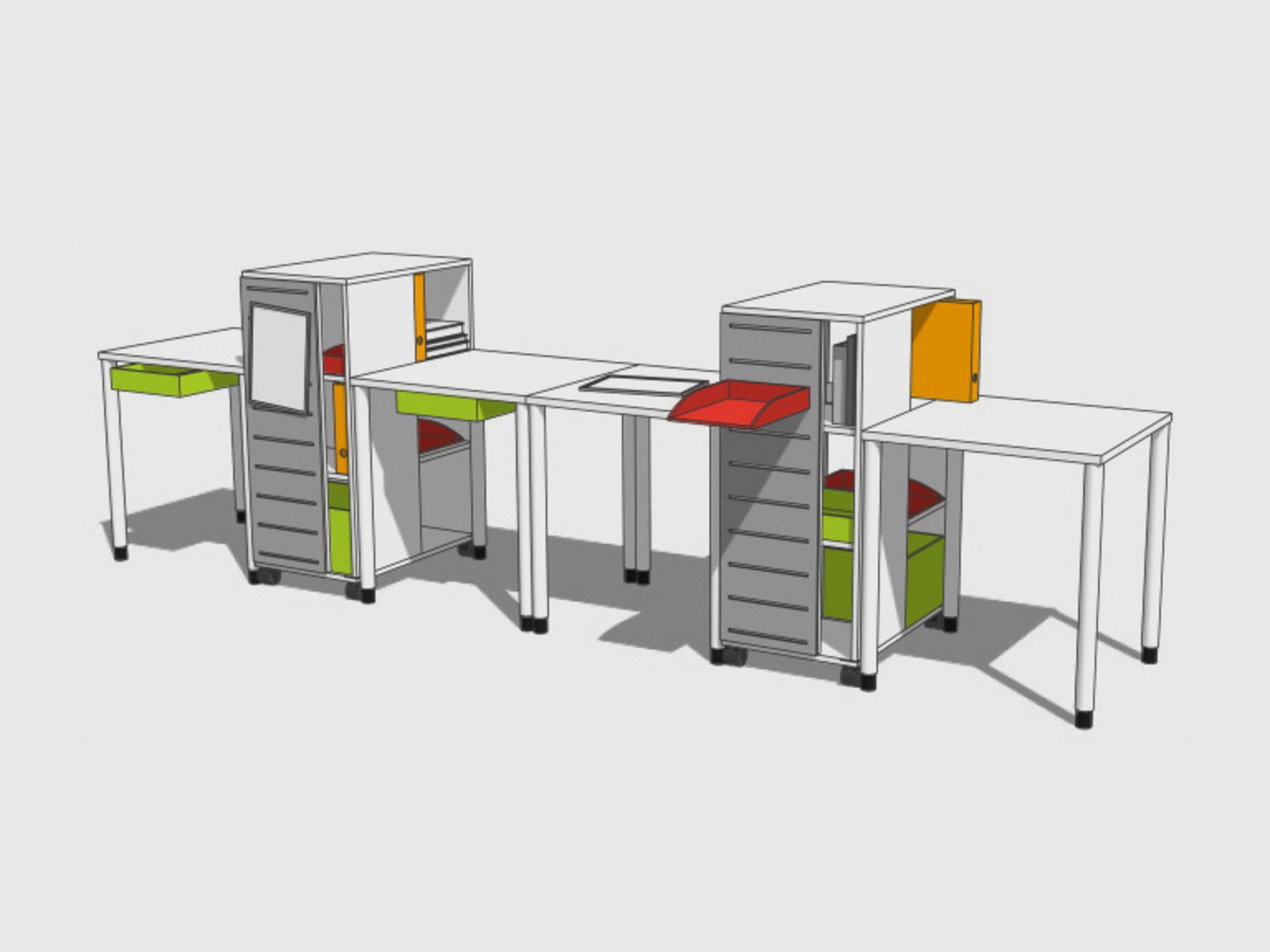 Image: Individual work - desks with movable cabinets